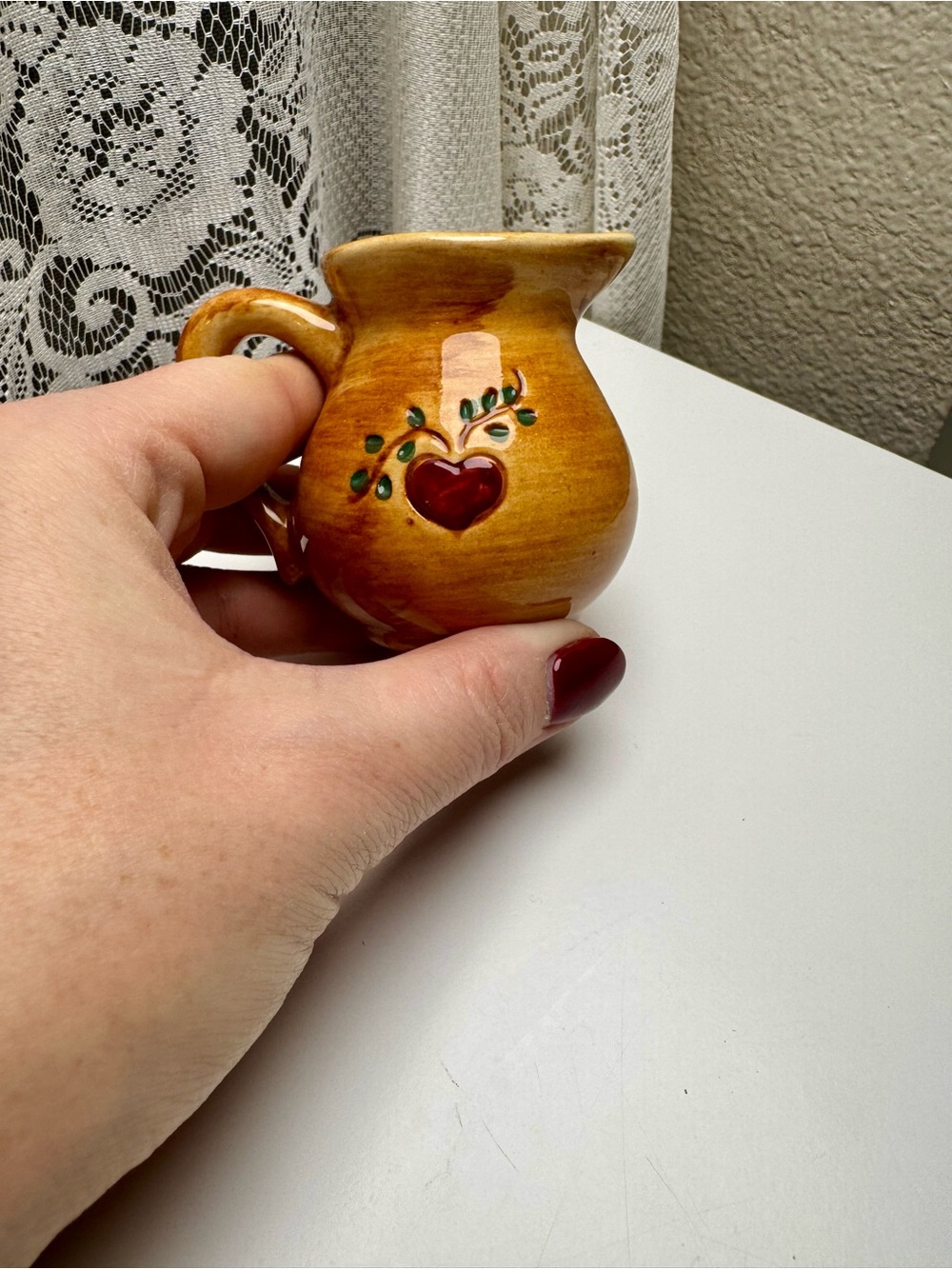 Vintage Hand Painted European Folk Art Miniature Ceramic Creamer Pitcher